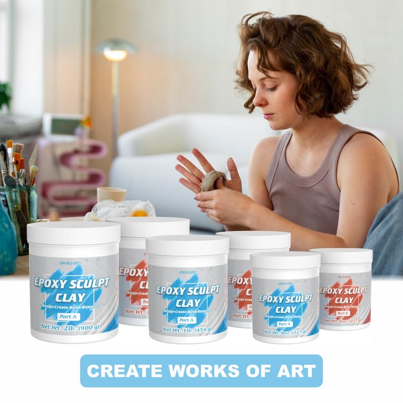 1 Pound White Epoxy Putty Sculpt Clay, 2 Part (A & B) Modeling Compound for Sculpting, Modeling, Building, Repairing, Self-Hardening Epoxy Clay Easily Repairs Metal, Wood, Tile, Ceramics, Plastic