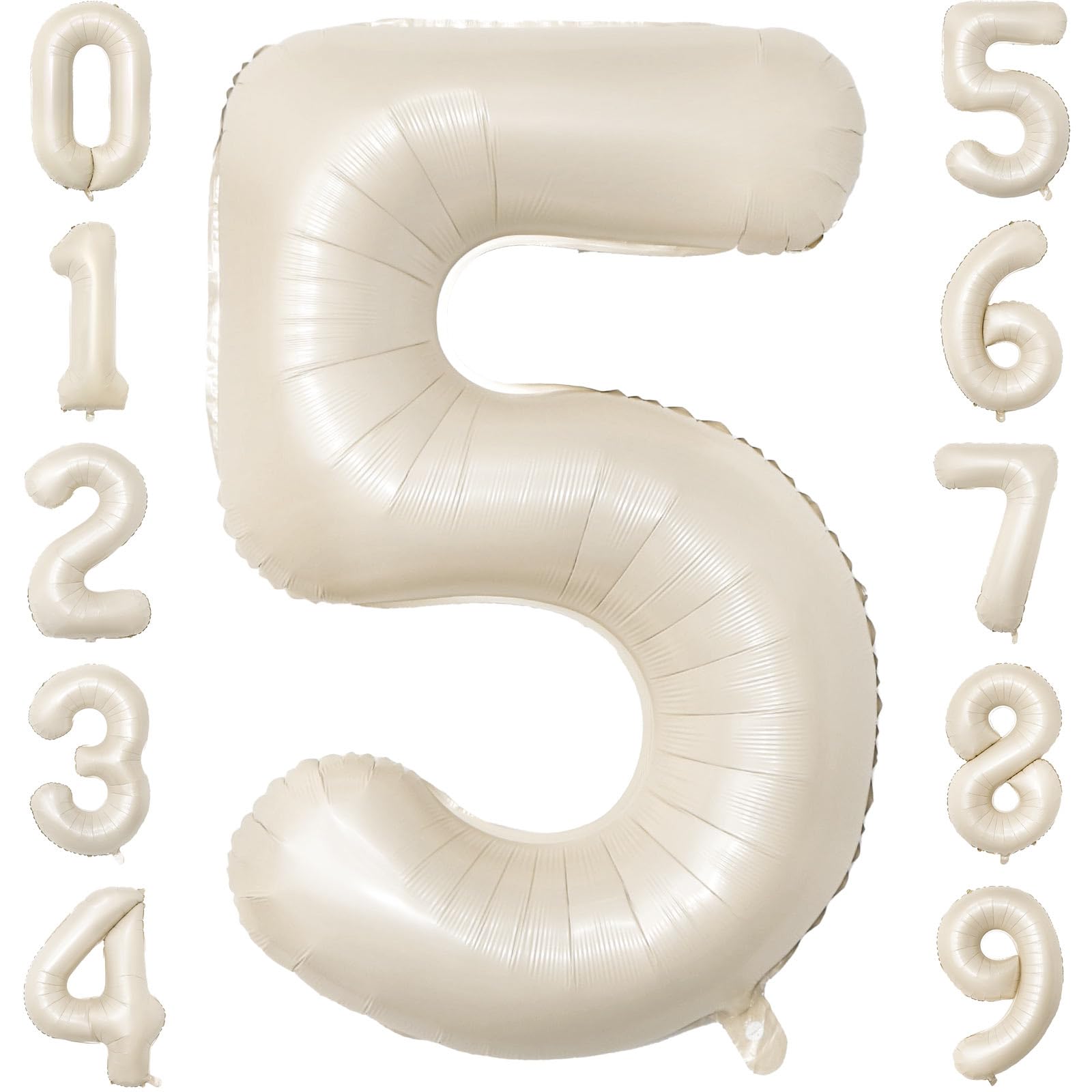 Photo 1 of PatiCool 40 Inch Beige Number Balloon 5, Large Cream Number Foil Mylar Balloons for Birthday Party Celebration Decorations Supplies, Digital Balloons for Wedding Anniversary Events Decorations