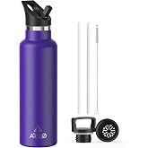Arslo Stainless Steel Double Wall Water Bottles, Vacuum Insulated Bottle With Straw Lid, Insulated Water Bottle Keeps Water Cold for 24 Hours, Hot for 12 Hours, Hiking, Sports