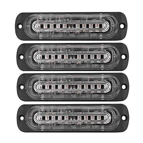 Primelux 4 Pack 4.4-inch Ultra Thin Slim Strobe LED Lighthead- Emergency Hazard Beacon Caution Warning Strobe Lights for Truck Car Vehicle Law Enforcement Snow Plow (Amber/Amber)