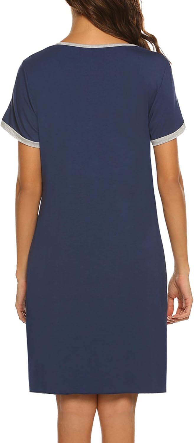 Ekouaer Women's Nightgown Short Sleeve Sleepwear Comfy Sleep Shirt Pleated Scoopneck Nightshirt S-XXL at  Women’s Clothing store