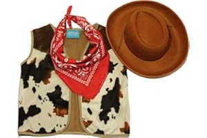 Making Believe Kids Western Rodeo Cowboy or Cowgirl Classic Costume Set - Vest, Brown Hat, Bandanna (Choose Color and Size)