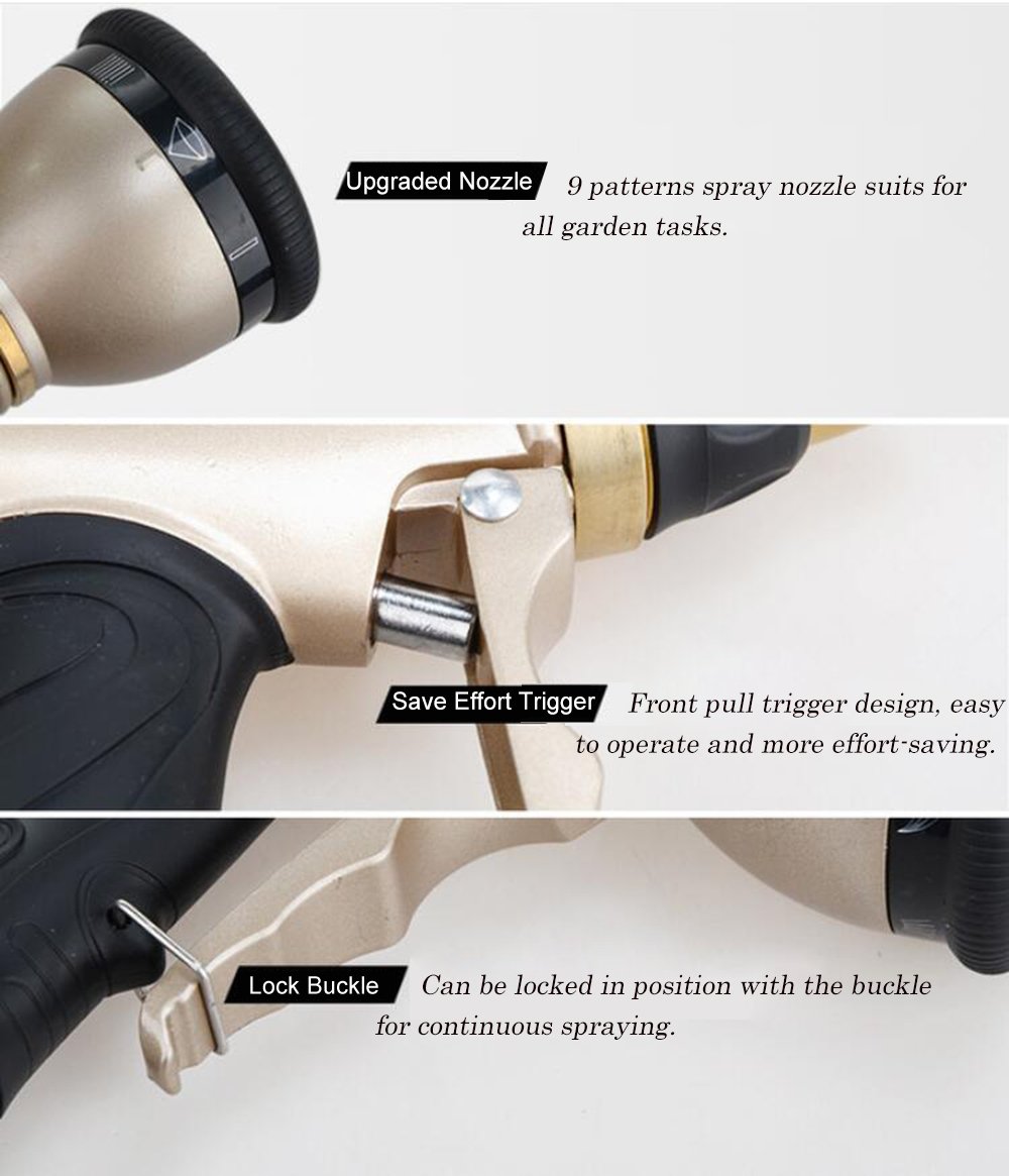 Xndryan Metal Hose Spray Gun﻿, 9 Adjustable Patterns Multi Spray Watering Gun, Heavy Duty Spary Nozzle for Plant Watering/Car Washing/Pet Showering/Sidewalk Cleaning