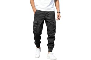Mens Casual Cargo Pants Loose Fit Elastic Waist Hiking Work Cargo Joggers Multi Pocket Trousers for Outdoor Fishing