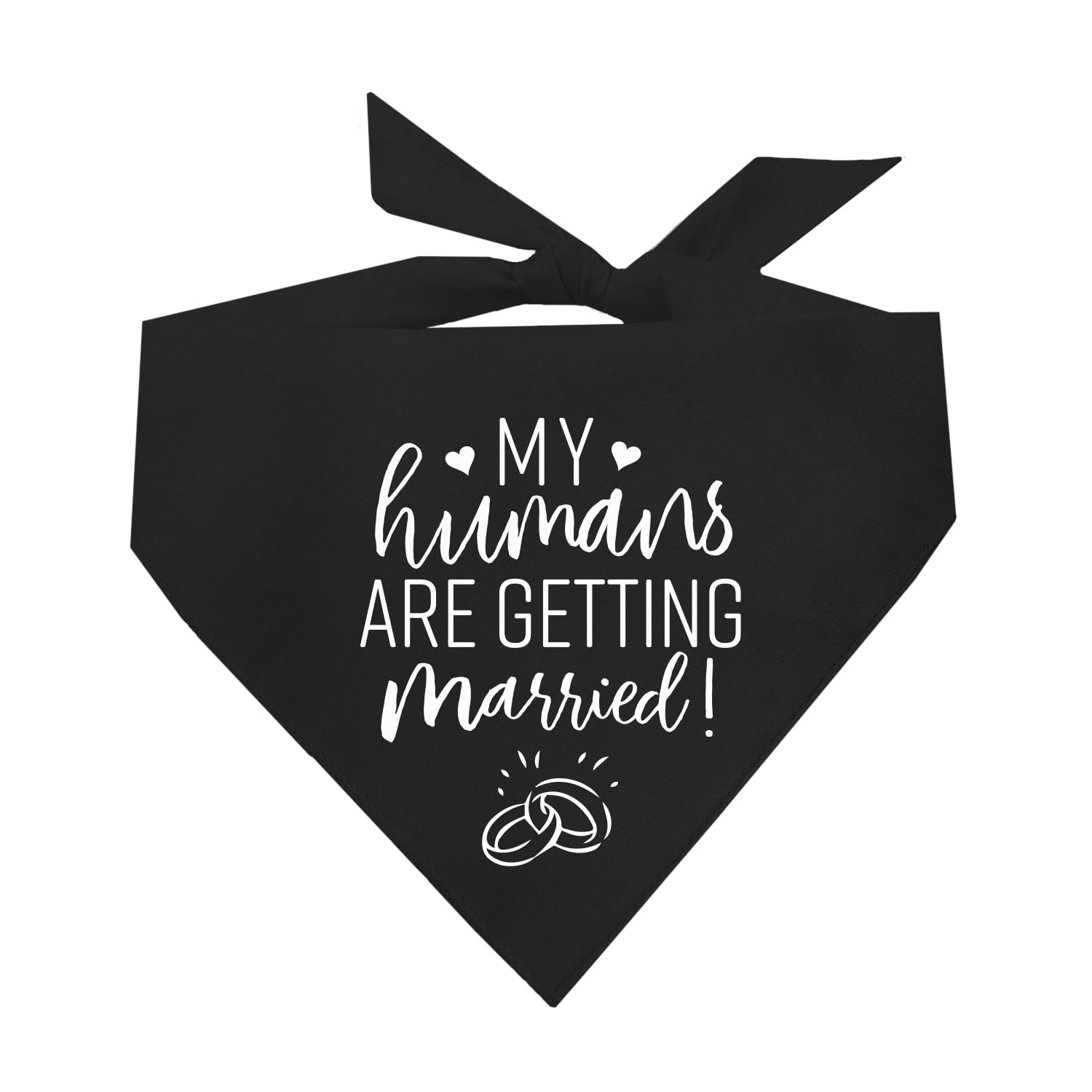 My Humans are Getting Married Dog Bandana | 100% Cotton Triangle | Made in USA | Wedding Photo Prop | Bridal Shower | Engagement Announcement | Black X-Small (224)