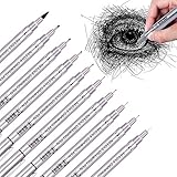 Fine Point Micro-Line Pens - Black Waterproof Archival ink, Fineliner, Multiliner, Artist Illustration, Office Documents, Scrapbooking, Technical Drawing, Manga, Sketching, Christmas Gift Set of 10