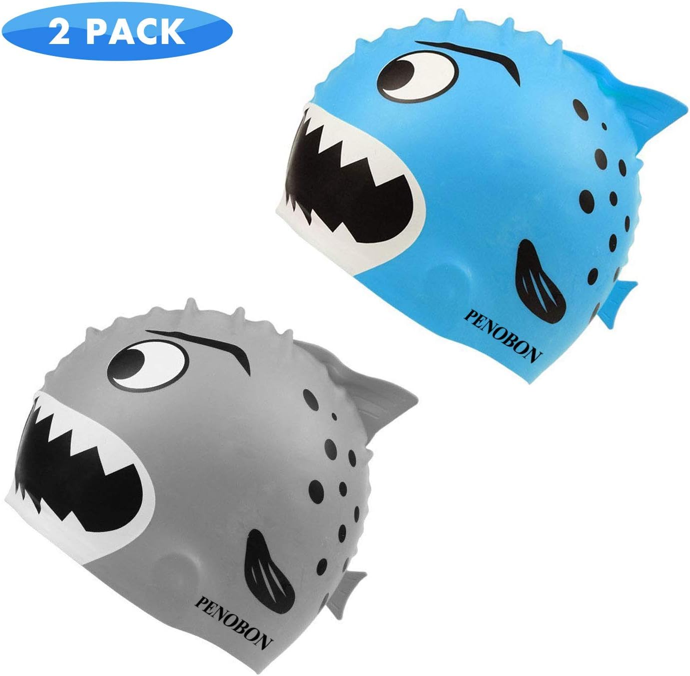 2 Pack Kids Swim Cap for Age 2-6 Fun Silicone Swimming Cap for Boys Girls Child Toddler Unisex Shark Bath Hat Waterproof