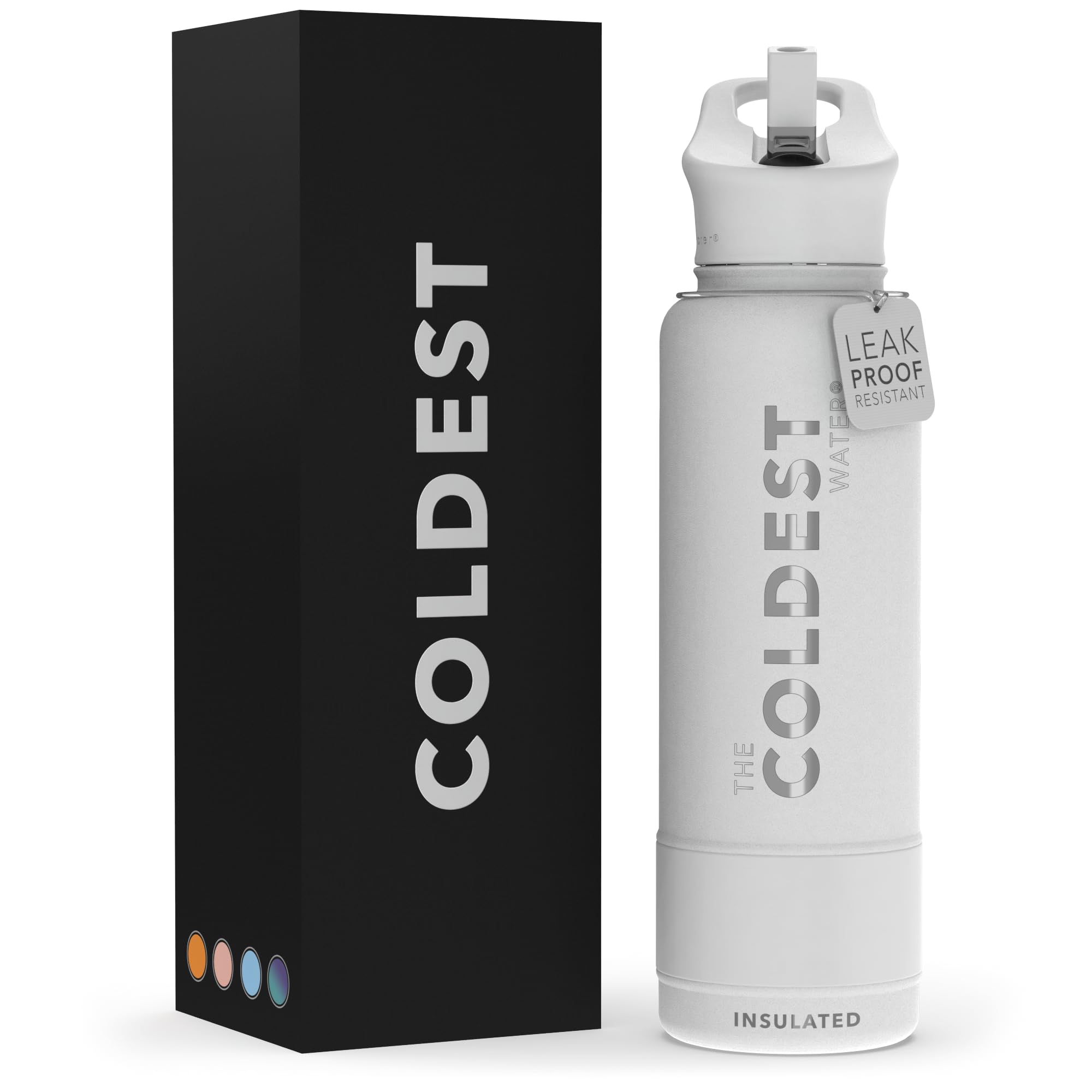 Coldest Insulated Water Bottle with Straw Lid - Stainless Steel Metal Insulated Bottle for Men & Women (Epic White, 40 oz)