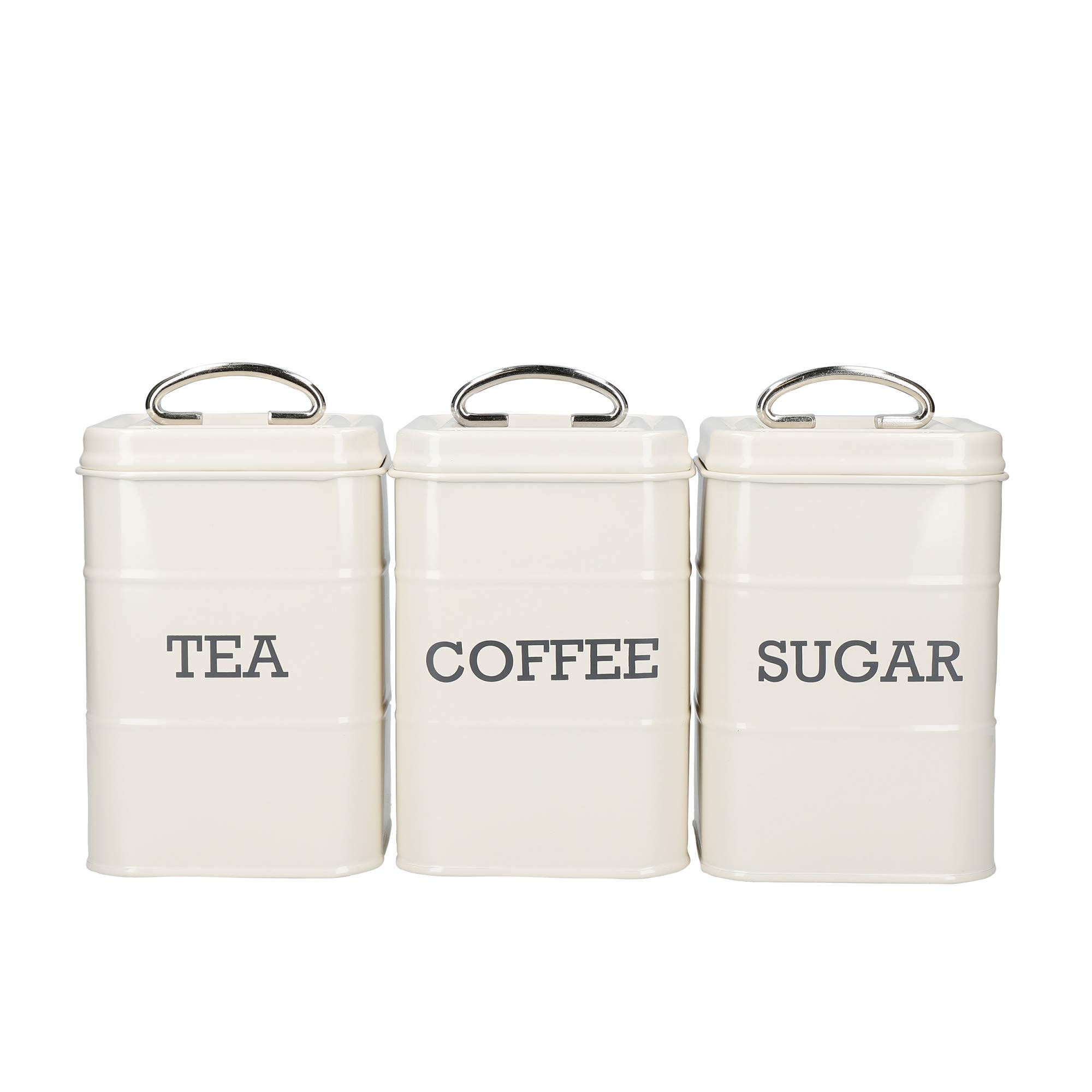 KitchenCraft Living Nostalgia Canisters for Tea Coffee and Sugar in Gift Box, Steel, Antique Cream, 3 Piece Set