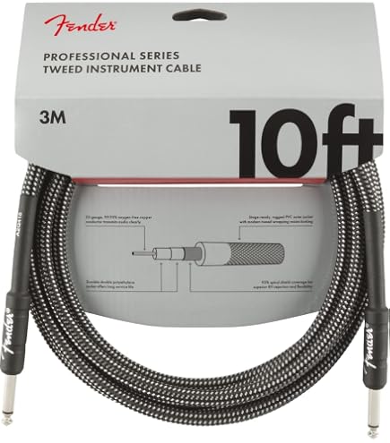 Câble Instrument Fender Contour 3m (10ft) - Connecteurs Droits, Couleur Inca Silver, Blindage Haute Qualité Pour Guitare/Basse
