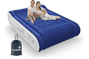 Luxchoice Air Mattress with Built in Pump Self Inflating Mattress with Integrated Pillow Blow up Mattress Flocked Surface Full Size Air Bed Great for Home