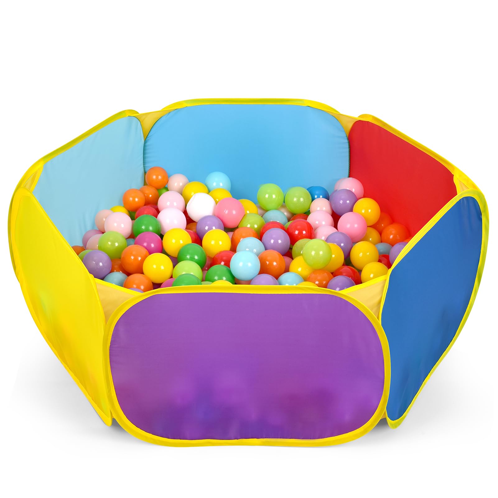 Photo 1 of Eocolz Kids Ball Pit Large Pop Up Childrens Ball Pits Tent for Toddlers Playhouse Baby Crawl Playpen with Basketball Hoop and Zipper Storage Bag, Balls Not Included (1M Multicolor)