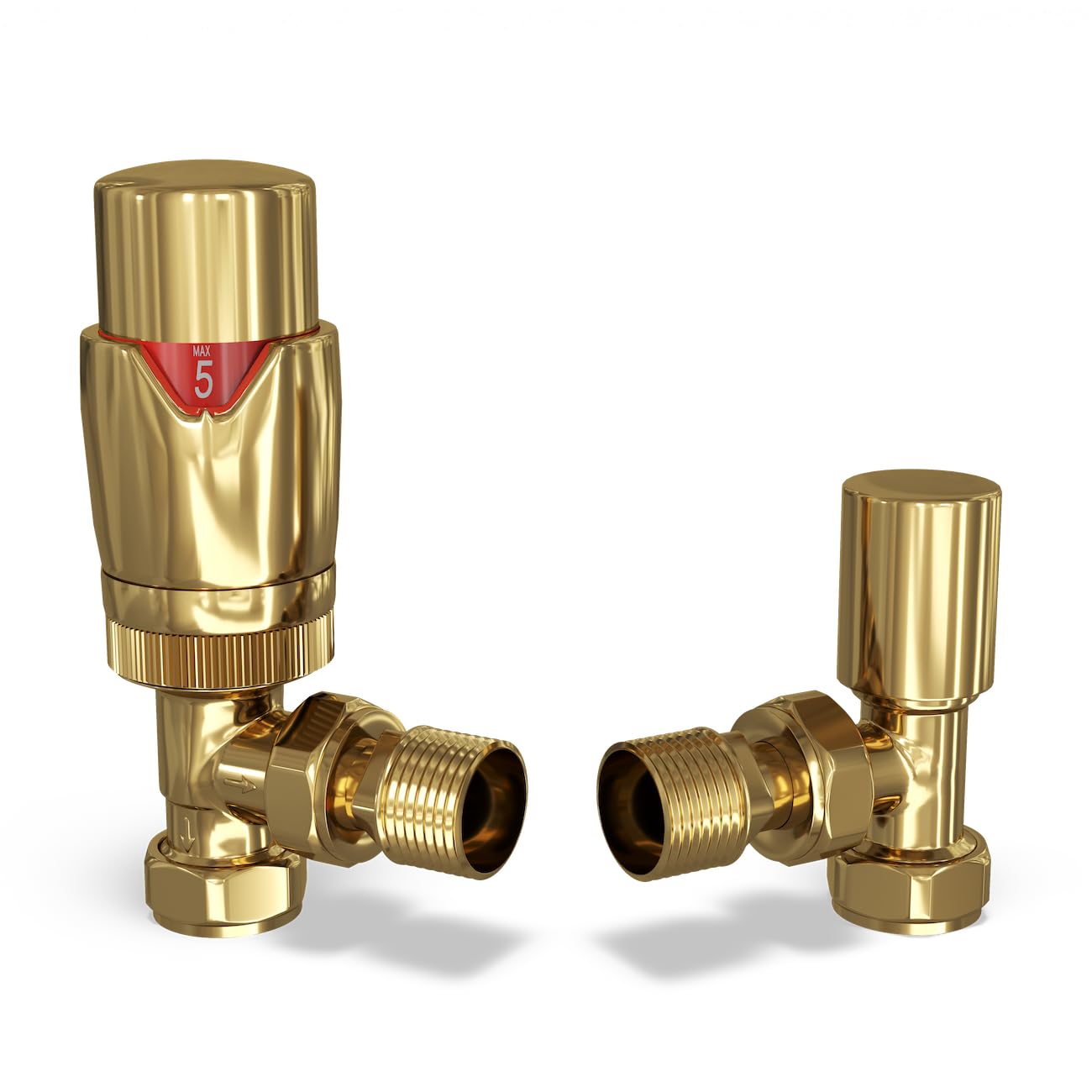 UK Radiators Thermostatic Radiator Valve (TRV) - 15mm Angled Lockshield - Polished Brass/Gold Colour - Energy Saving 1/2" x 15mm Brass Angled Valve,(TRV-P2-PBA)