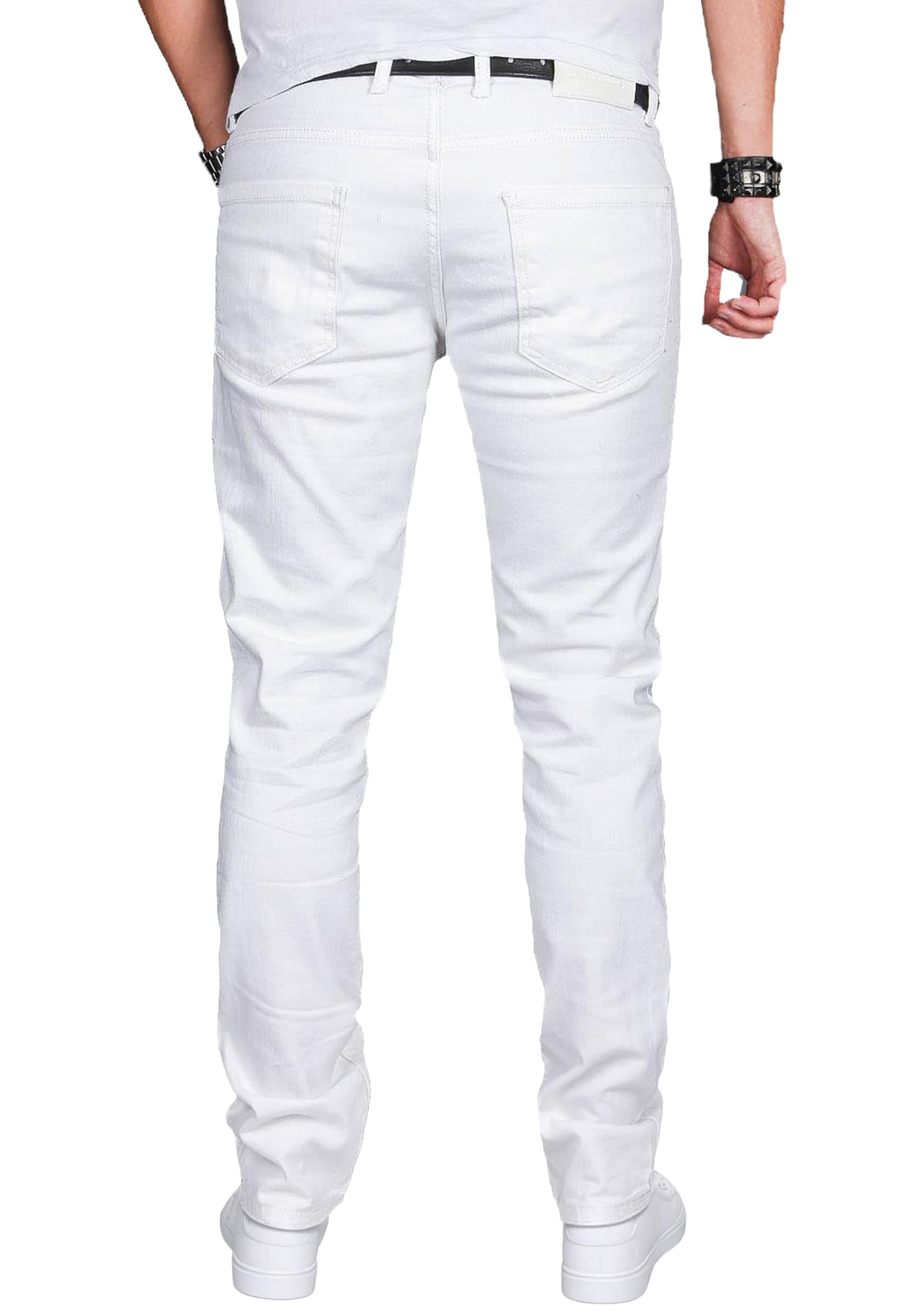 ALESSANDRO SALVARINI Herren Slim Fit Jeans Hose Denim Stretch-Jeans Jeanshose Washed [AS040 - Weiss - W34 L32] 4