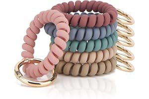 QIUTIMIY 6PCS Wristlet Keychain, Colorful Spiral Coil Hair Tie for Women, Sauna Accessaries Wrist Coil Key Ring Key Holder