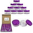 Beauticom 5G/5ML Clear Round Jars with Purple Lids for Pills, Medication, Ointments and Other Beauty and Health Aids (Quantity: 50 Pieces)