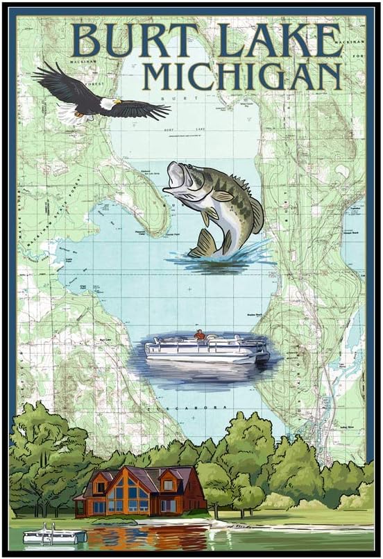 Burt Lake, Michigan Nautical Chart (12x18 Framed Gallery
