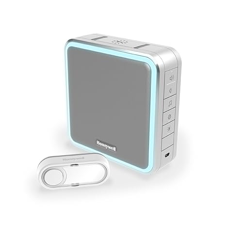 Honeywell Home DC915SG Funk-Gong-Set 200m 8Töne 90dB Lichtring Silbergrau, 1.5 V, Grau, Weiß