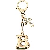 RSPPONAU Bubble Initial Keychain with Cross - Gold Letter Bag Charms for Women, Cute Purse Charms & Handbag Accessories
