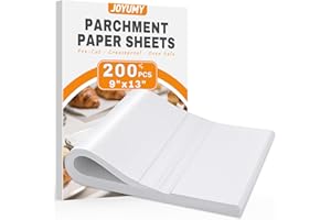 JOYUMY 200 Pcs Parchment Paper Sheets for Baking – 9x13inch Baking Paper, White, Pre-Cut, Non-Stick, Heat-Resistant for Baking Grilling Air Fryer Steaming Bread Cup Cake Cookie and More