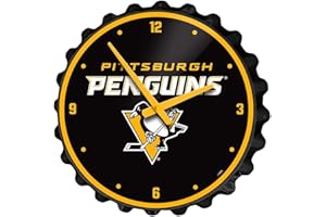 The Fan-Brand NHL Pittsburgh Penguins: Bottle Cap Wall Clock, Black - Sports Team Bar Sign Décor for Home, Office, Game Room, Fan Cave & Garage - USA Made