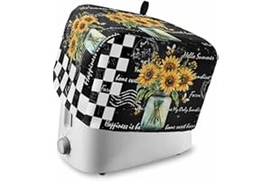 VERSOTILAHOME Sunflower Vintage Toaster Cover 4 Slice, Farmhouse Floral Dustproof Bakeware Oven Protector with Top Hook, Black Checkered Waterproof Small Kitchen Appliance Toasters Dust Cover, 12"x11"x8"