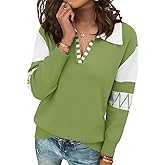 ANCAPELION V Neck Sweaters for Women Long Sleeve Colorblock Striped Knitted Pullover Fall Loose 2025 Trendy Jumper Tops