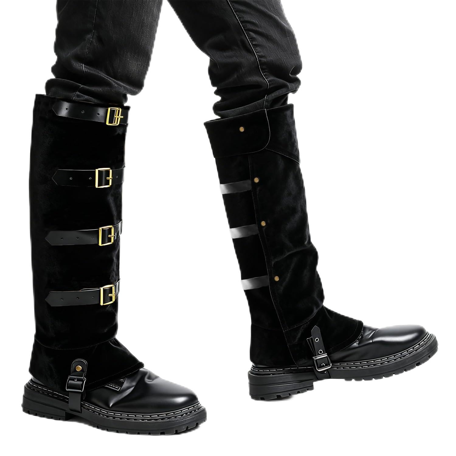 ITODA Medieval Boot Covers Faux Leather Knight Leg Guard Gaiter Viking Gaiters Boot Toppers Halloween Pirate Boot Tops Fancy Dress Cosplay Knight Boot Covers Leg Warmer Wrap for Men Women(Black)