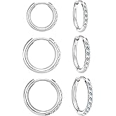 VOJO Moissanite Titanium Huggie Hoop Earrings for Women, 3 Pairs Set Hypoallergenic 14K Gold and Silver Small Tiny Cartilage Earrings