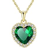 VONSSY Classic Heart Pendant Gemstone Necklace | Crystal Cubic Zirconia Birthstone Ruby Emerald Sapphire Necklace| 18K Platinum Gold Plated Chain | Vintage Meaningful Jewelry Gift for Mother Wife
