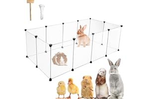KEYIDE 12 Panels Pet Playpen 16”x12” Bunny Pen Rabbit Cage Pet Fence Indoor DIY Plastic Enclosure for Guinea Pigs, Bunny, Hamsters, Hedgehogs (Clear)