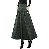 IDEALSANXUN Women’s Fall Winter High Waisted Wool Plaid A-line Long Skirt