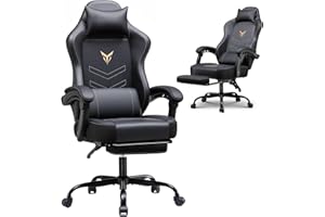 GTPLAYER Gaming Chair with Footrest, Recliner Chair with Headrest & Lumbar Support, Linkage Armrest,Ergonomic Gaming Chair, High Back Office Home, Black