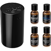 Airversa AN8 Waterless Essential Oil Diffuser Starter Kit, Black | 4 x 10mL Hotel Scent Fragrance Oi, Up to 600 sq ft, Battery Operated, Portable for Home Car Office, AN8Kit-4x10-01