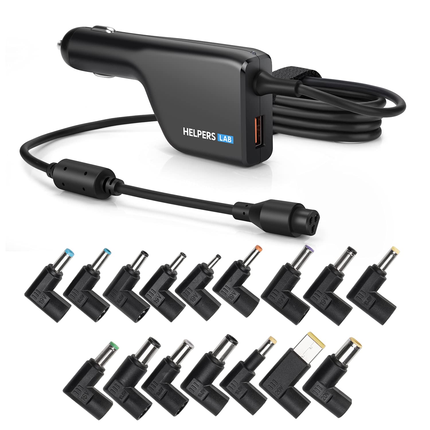 Helpers Lab 108W Universal Laptop Car Charger 90W with QC3.0 18W DC Adapter Power Supply 16V 18.5V 19V 19.5V 20V for HP Dell Thinkpad IBM Acer Asus Compaq Toshiba Samsung Sony Notebooks 12-24V