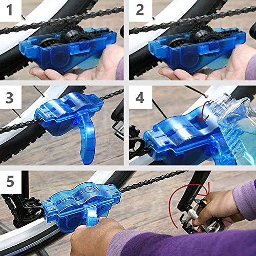 Goglor Bicycle Scrubber, Bike Chain Cleaner Brush Tool Motorcycle Set (3 Pieces) Bicycle Gears Rotating Washer Maintenance/Quick Cleaning Brush Kit for Mountain Road Cycling Bike All Type Chain Gear