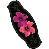 New Comfortable Neoprene Strap Wrapper for Your Scuba Diving & Snorkeling Mask - Pink Hibiscus on Black Background