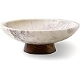 Cork & Mill Marble Decorative Bowl for Home Decor - Handcrafted Natural Stone with Acacia Wood Pedestal - Versatile 11" Catch All for Entryway, Kitchen Fruit Bowl, Potpourri, Dining Table Centerpiece