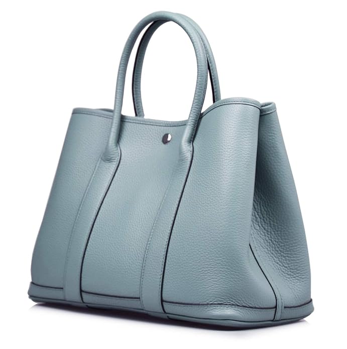 Esyuel Women's Genuine Leather Garden Tote Bag Top Handle Handbags（36CM） (Sea blue)