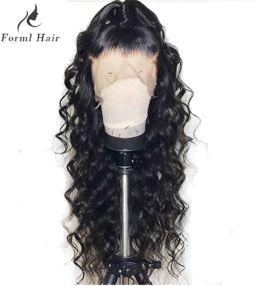 Formal hairLoose Curly Wave Full Lace Human Hair Wigs-Glueless 130% Density Brazilian Virgin Remy Wigs with Baby Hair For Black Woman 22 inch, Natural Color