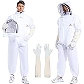 Bee Suit for Men Women Sting Proof, Polycotton Beekeeping Suit Beekeeper Costume&with Glove &Ventilated Hood, Bee Outfit for Backyard and beekeeping supplies (L