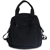PRLINJSK Mini Canvas Backpack for Women Girls Cute Small Backpack Purse Aesthetic Backpack, Black