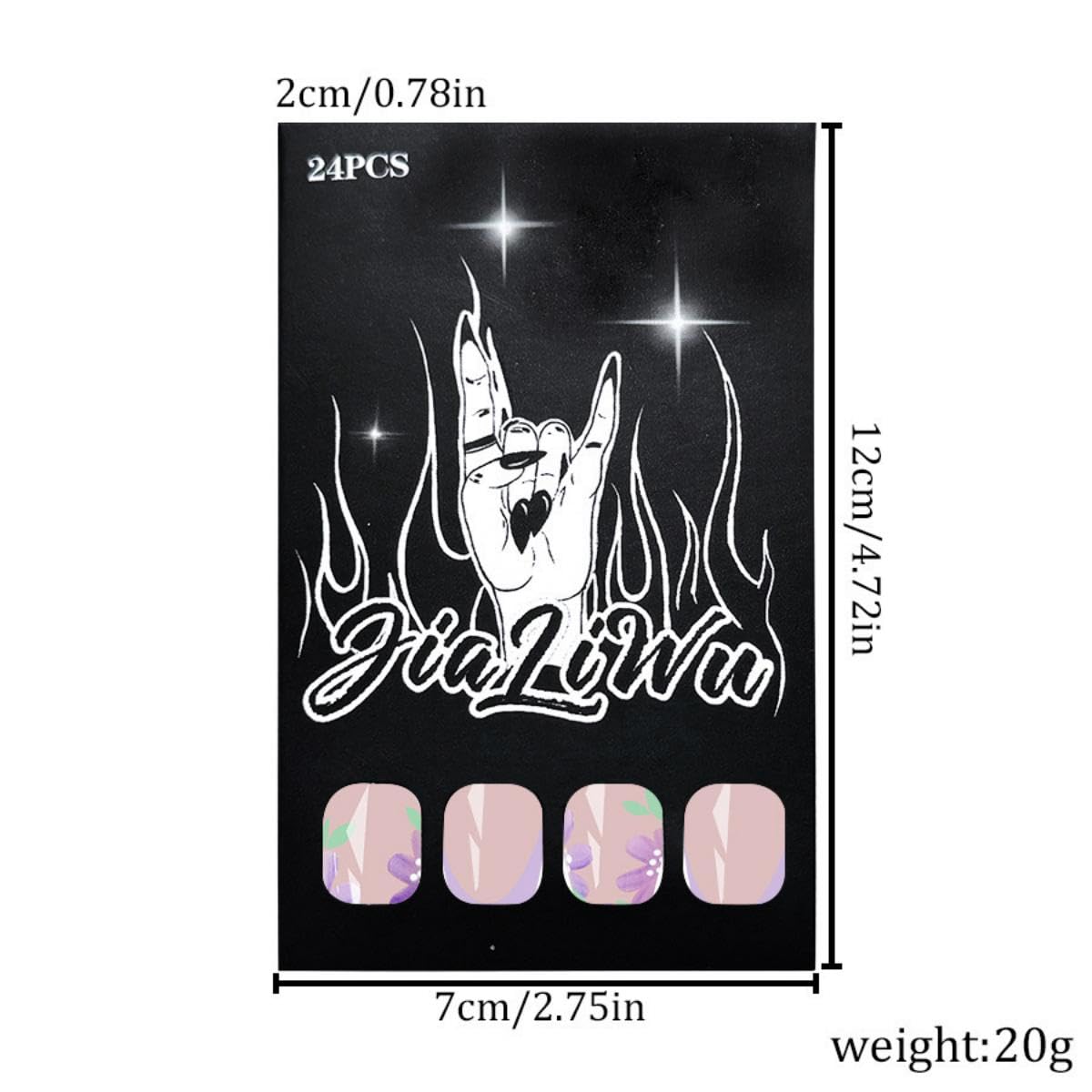 Purple French tips Press on Nails Medium Almond Fake Nails with Design Lilac Flower Glue on Nails Glossy Spring Nails Reusable Summer False Nails for Women Girls Manicure 24pcs - Image 5