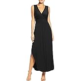 WOOSEA Women Sleeveless Deep V Neck Pocket Loose Long Dress Split Maxi Casual Dresses