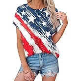 For G and PL Women's 4th of July American Flag Loose T-Shirts Short Sleeve Star Stripes Patriotic Tops