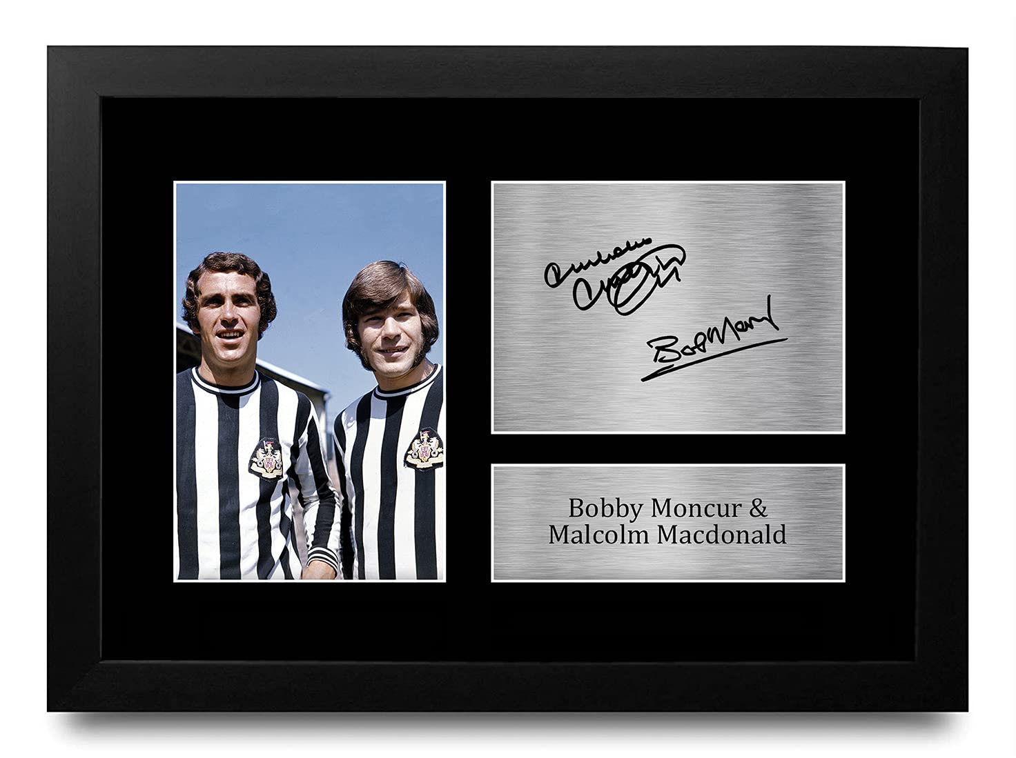 HWC Trading FR A4 Bobby Moncur & Malcolm Macdonald Magpies Gifts Printed Signed Autograph Picture for Football Fans and Supporters - A4 Framed