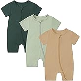 OPAWO Bamboo Baby Pajamas 3 Pack, Double Zipper Bamboo Sleepers for Baby Boy Girl Romper, Toddler Summer Clothes Outfit 0-24M
