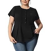 Agnes Orinda Plus Size Peplum Tops for Women Summer Round Neck Short Sleeve Button Fake Work Shirt Top