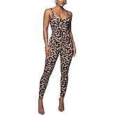 HKWZYY Leopard Print One Piece Jumpsuits for Women Elegant Bodycon Rompers Sexy Club Workout Full Bodysuit