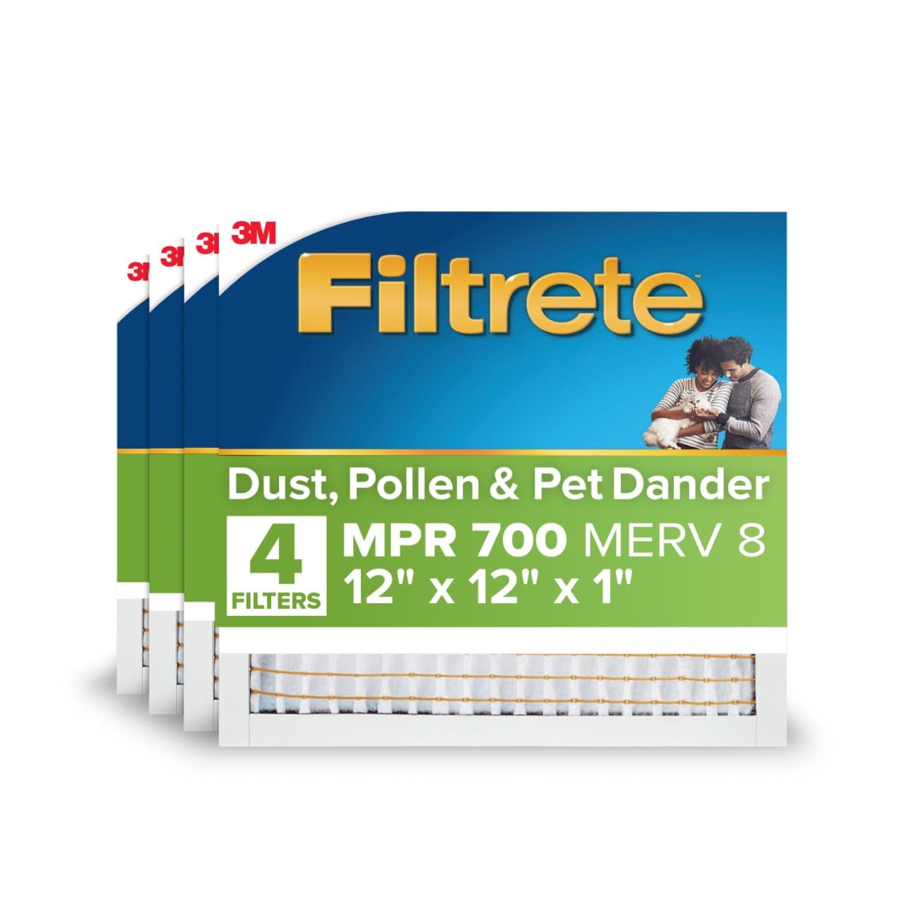 Photo 1 of Filtrete 12x12x1 AC Furnace Air Filter, MERV 8, MPR 700, Tough on Pollen, Easy on Airflow, 3-Month Pleated 1-Inch Electrostatic Air Cleaning Filter, 4-Pack (Actual Size 11.813 x 11.813 x 0.81 in)